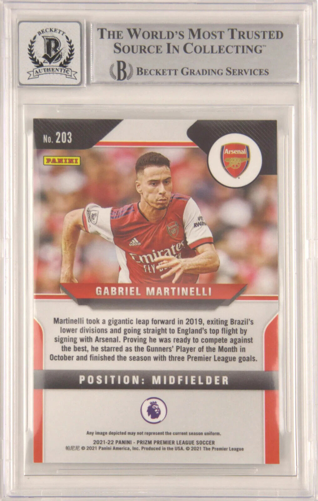 Gabriel Martinelli Signed 2021-22 Panini Prizm EPL Rookie – BGS 10 Autograph